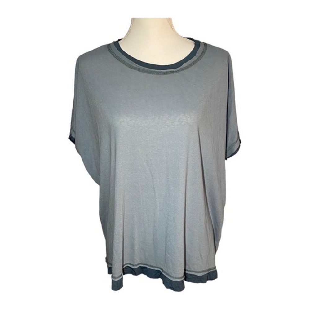 La Miel Womens S Steel Grey Raw Hem Top Short Sleeve Two‎ Tone Double Raw Edge